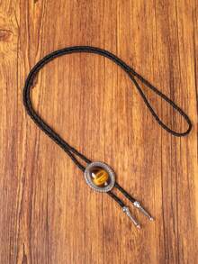 4件套波洛领带螺旋卷曲纹理框架凸面宝石男女通用婚礼及日常佩戴项链，百搭西式风格 - 彩色 - 查看 9