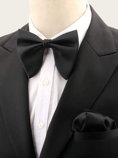 2pcs Solid Color Polyester Elegant Men's Bow Tie & Pocket Square Set, High-Quality Satin Bow Tie, Groomsmen Formal Attire, Wedding Party Business Accessories, Men's Gift