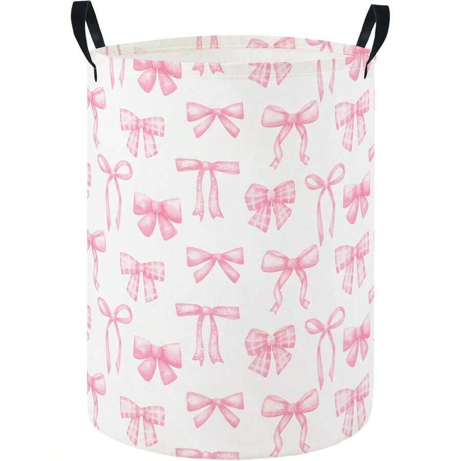 1 pezzo Cesto portabiancheria per camera adatto per la stanza di ragazzi e ragazze, scatola organizer per giocattoli dei bambini, decorazione per la stanza in stile bohémien (fiocco rosa) - Rosa - Visualizzare 1