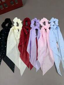3 pièces/4 pièces/6 pièces Élégantes femmes Brillantes paillettes, Chouchous en maille de couleur unie longue, Supports de queue de cheval, Bandeaux, Convient pour les robes, les tenues quotidiennes, les décorations de coiffure, les accessoires bohèmes. Élastiques à cheveux, Élastiques à cheveux, Élastiques à cheveux - Multicolore - Voir 1