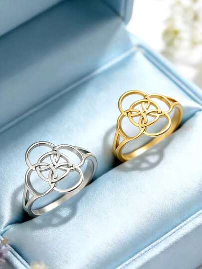 1 Stück minimalistischer runder Hexenknoten-Ring aus Edelstahl, modernes einfaches Linien-Muster, unisex Glücksamulett Geschenk für Freunde