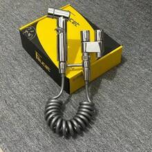 Súng xịt vệ sinh bồn cầu màu xám kim loại mới năm 2026 | Bộ xả bồn cầu điều khiển kép với ống mềm bằng thép không gỉ. - súng phun sơn - Xem 3