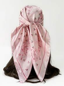 1pc Versatile Faux Silk Printed 90cm Square Scarf, Satin Neck Wrap Shawl, Cooling For Spring/Summer - Multicolor - View 15