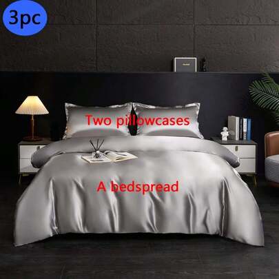 3pcs Ultra-Soft Microfiber Satin Bedding Set, 3-Piece Satin Soft & Comfortable Bed Set, Cool Yet Not Icy, Silky Smooth, Suitable For Sleeping Nude, Minimalist Washed Satin Duvet Cover Set, 1 * Duvet Cover + 2 * Pillowcases, No Filler, Moisture-Wicking Breathable, Machine Washable, Suitable For Master Bedroom, Guest Room, Dorm, All Seasons
