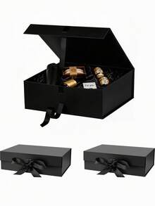 Black Magnetic Gift Box With Lid And Ribbon, Suitable For Wedding Favor Packaging, Bridal Shower, Christening Gifts, Birthday Party, Theme Party, Holiday Celebration And Graduation Party - beraneka warna - View 1