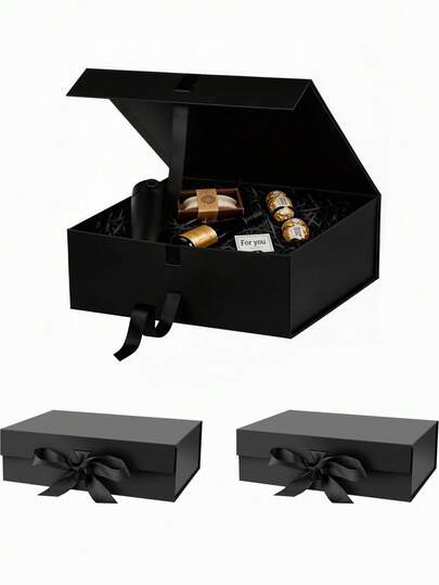 Caja de regalo magnética negra con tapa y cinta, adecuada para el embalaje de recuerdos de boda, despedida de soltera, regalos de bautizo, fiesta de cumpleaños, fiesta temática, celebración de vacaciones y fiesta de graduación