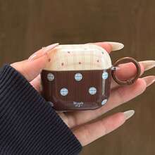 Brown Striped Polka Dot + Hoop Pro 3/2, 4/3/2 Case, Fashionable Women's Earphone Case, Minimalist Earphone Cover Compatible With Apple - Brown - View 2