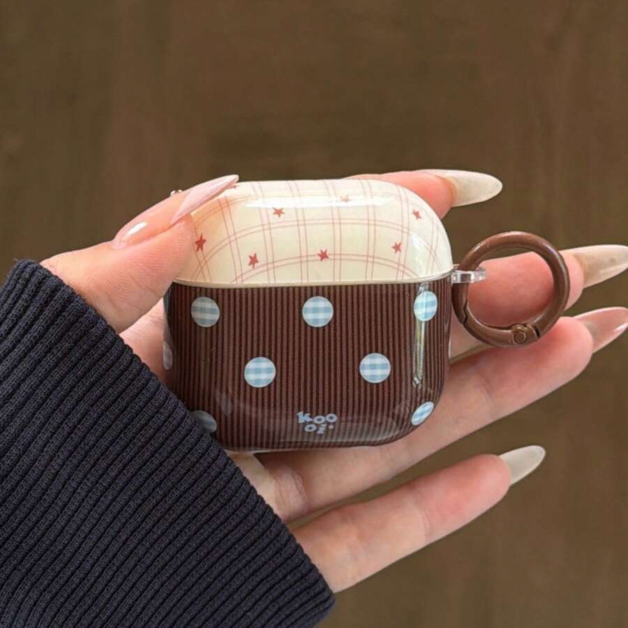 Brown Striped Polka Dot + Hoop Pro 3/2, 4/3/2 Case, Fashionable Women's Earphone Case, Minimalist Earphone Cover Compatible With Apple