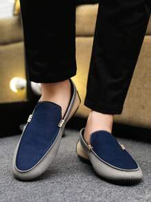 Two-Tone Blue And Orange Slip-On Loafers, Niche Design Vibe, Instantly Elevates Your Look For Commute Or Date - Royal Blue - View 4