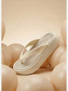 luofu Dép xỏ ngón nữ đế dày mềm mại chống trơn trượt, dép lê cao gót tối giản thời trang, dép xỏ ngón đi biển mùa hè, dép lê chống trơn trượt EVA. - Màu be - Xem 2