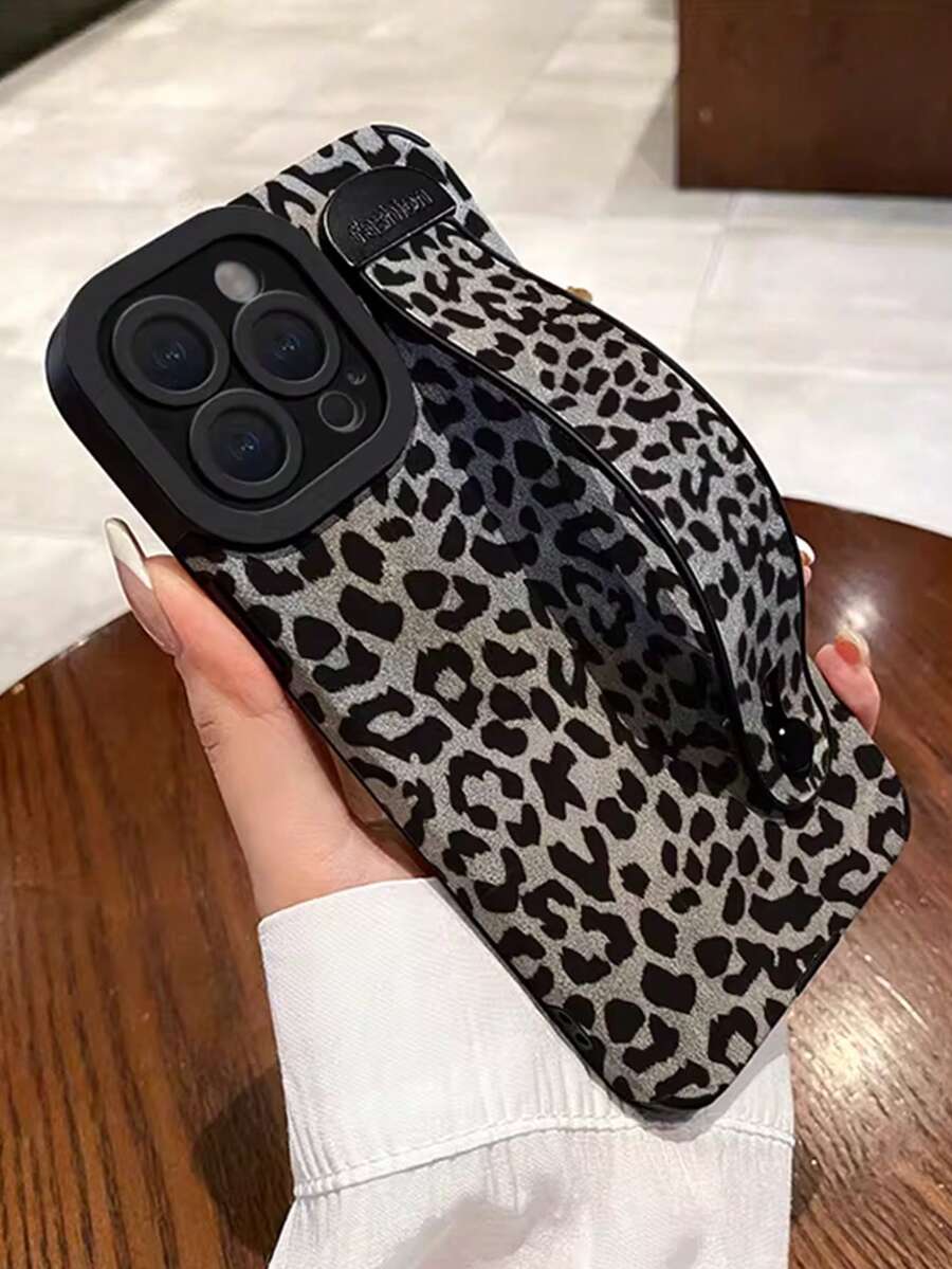 1 pezzo Cinturino da polso con stampa leopardata, custodia per telefono con motivo perforato dipinto a prova di shock, compatibile con Apple Xs/Xsmax/Xr/11/12/13/14/14plus/15/15plus/16Pro/16Promax/17Promax e S25Ultra/S24Ultra/S23Ultra, versione internazionale, non la versione domestica - Multicolore - Visualizzare 1