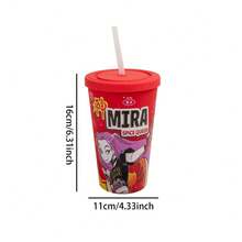 1pc 475ML Netflix Officially Licensed Straw Tumbler With Lid Reusable Cold Cup  Character Plastic Water Bottle Anime Collectible Drinkware Kitchen Dining Accessory Office Desk Accessory BFF Matching Cups Poolside Drink Mat Match Kawaii Kitchenware Birthday Gift - Multicolor - View 4