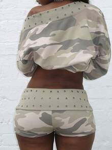 Womens Summer Fold Over Shorts Casual Slim Fit Stylish Rivet Design Low Rise Shorts - Nhiều màu - Xem 2