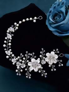 1pc Handcrafted Pearl Flower & Rhinestone Bridal Hair Band, Wedding Headpiece Accessory For Women,Summer,Beach - 63141 - View 4