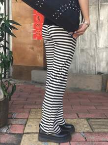 日式撞色条纹拼接系带柔软舒适休闲裤 春季 白色 - 白色 - 查看 2