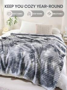 South Life 1pc Throw Blanket, Bedding, Cozy And Warm Blanket, Lightweight Soft And Comfortable, Solid Color Series, Minimalist And Stylish Design, Suitable For Sofa, Bedroom, Living Room, All-Around Comfort, Travel Use, Nap Blanket, Reference Size Image, Multiple Sizes Available, Machine Washable, Back To School Season, Room Decor, Fathers Day Gift, Birthday Decorations, Grad Party Decor, Fathers Day Decor, Graduation Gift, Birthday Gift - 大抽條紮染毛毯灰色 - 查看 4