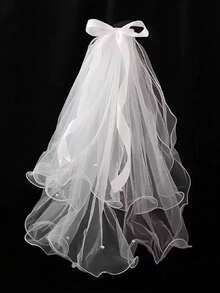 1pc Random White Sheer Bridal Veil, Short Travel Veil, Romantic & Fresh Ethereal Bride Accessory,Summer,Beach,Wedding - White 2 - View 6