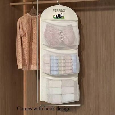 3-Tier Hanging Underwear, Socks And Bra Storage Mesh Bag - Suitable For Dorm And Home Wall-Mounted Storage Pouch, Transparent Pocket Design, Multi-Layer Organizer | Visible Pocket Design, Clothing Organization And Storage