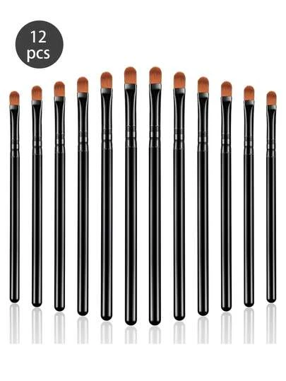 12pcs Mini Concealer Brushes, Synthetic Fiber Makeup Brushes For Lip, Under Eye, Eyebrow, Foundation, Concealing, Blending, Setting