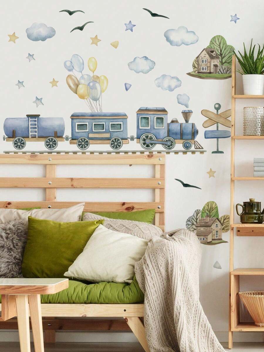 Watercolor Pirate Animals & Train Wall Stickers, Forest Animals Turtle Rainbow Decals, Removable Peel And Stick Wall Art For Kids Bedroom, Bathroom, Nursery, Playroom Decor, Room Decor, Stickers, Home Decor, Kitchen Decor, Wall Decor, Bathroom Decor, Decor, Wall Art, Bedroom Decor, House Decor, Peel And Stick Wallpaper, Wall Paper Peel And Stick, Wall Art For Living Room - Multicolor - View 1
