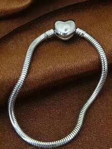 1 European And American Stainless Steel Heart-Shaped Simple Style Personalized Design Fashionable Versatile Bracelet Women's DIY Jewelry - Steel - View 1