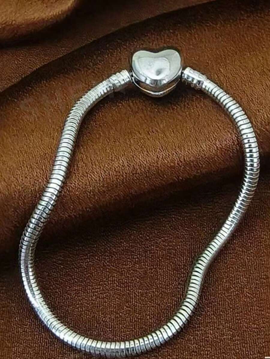 1 European And American Stainless Steel Heart-Shaped Simple Style Personalized Design Fashionable Versatile Bracelet Women's DIY Jewelry - Steel - View 1