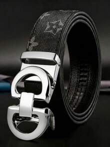 Thắt lưng nam khóa đôi mạ vàng, có khóa cài điều chỉnh, màu đen in họa tiết monogram. - Nhiều màu - Xem 10