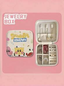 SpongeBob SquarePants 1 pieza Caja de joyería de cuero con 4 compartimentos con temática de Bob Esponja, caja de almacenamiento de joyería de escritorio de lujo con múltiples compartimentos, ranuras para tarjetas y estilo de anime de Bob Esponja en colores aleatorios, caja de almacenamiento portátil y apilable para joyas, pendientes, collares, pulseras y accesorios, caja de almacenamiento esencial para damas - Multicolor - Ver 8