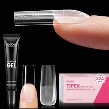 Beetles Tipex Lite Pre-Built Apex Nail Tips Kit, Stiletto Medium, With Tipex Nail Glue,  All-In-One Gel Nail Kit - Square Long 224pcs (Tipex Nail Kit) - View 1