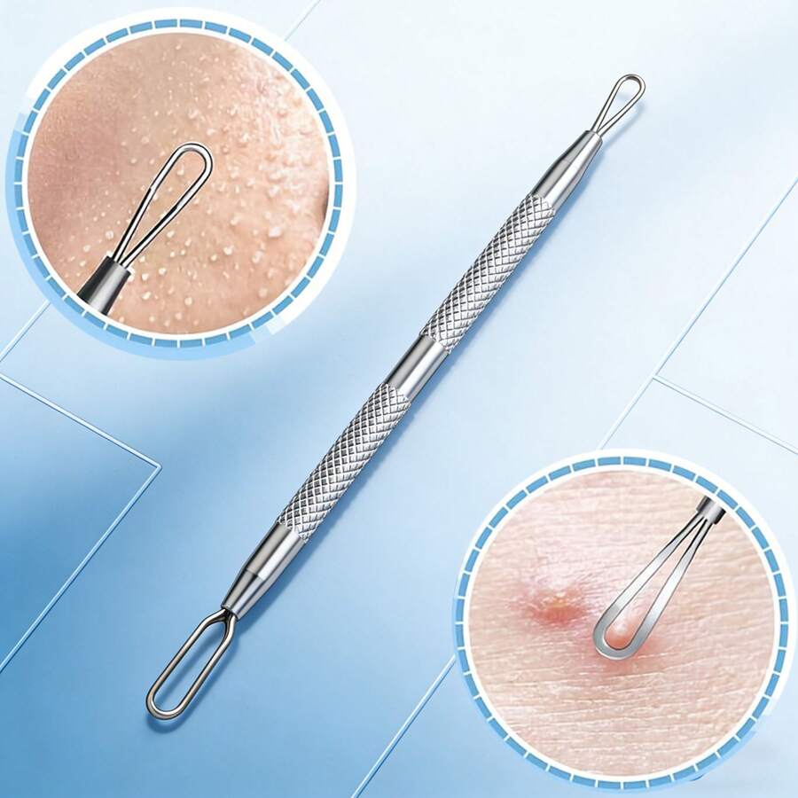 2-In-1 Stainless Steel Blackhead Remover Tool, Thickened Handle, Acne Cleansing Tool With Widened Pressing Ring, Non-Irritating, Comes With Storage Box, Unisex Skincare Essential - Multicolor - View 1