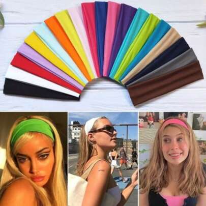 5pcs/Set, Hot Selling Solid Color High Elastic Headbands, Yoga Sports Headbands, Colorful Hair Accessories, Outdoor Sports Casual Sweat Absorbing Headbands, Women Wide-Brimmed Headwear