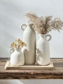 1pc White Resin Vase With Rustic Texture And Handle, Suitable For Minimalist Boho Style Home Decor. Can Be Used To Hold Reeds And Dried Flowers, Its Countryside Design Makes It An Excellent Gift For Friends (Suitable For Any Occasion) - Multicolor - View 2
