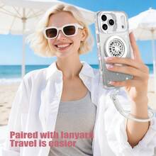 (Gyroscope Stand) Rhinestone Edging, Transparent Glitter, Wireless Magnetic Charging, PC+Titanium Alloy Hidden Stand, Anti-Yellowing High Transparency Backplate, Magnetic Car Mount Suitable For IPhone 17 Pro Max/16/15/14/13/12/11 - Silver - View 5