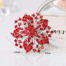 1pc Luxury Floral Rhinestone Brooch - Red - View 3
