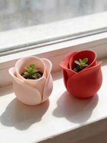 1个3D打印玫瑰花盆，塑料材质，红/粉色花瓣，可作花盆、多肉植物装饰盆，适合复古桌面和阳台装饰，日常园艺，四季皆宜的多肉植物花盆，母亲节、生日、婚礼、情人节的温馨装饰礼物，情侣桌面装饰，春夏阳台装饰，日常家居装饰，节日礼物 - 均碼 - 查看 6