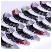 Fake Lashes Lashes Cat Eye Effect Eyelashes Winged Fluffy Look Lashes Soft Black Band Wispy Natural Thick Faux Mink Full Strip Eyelashes Strip Lashes Eyelashes 3D Mink - 彩色 - 查看 1