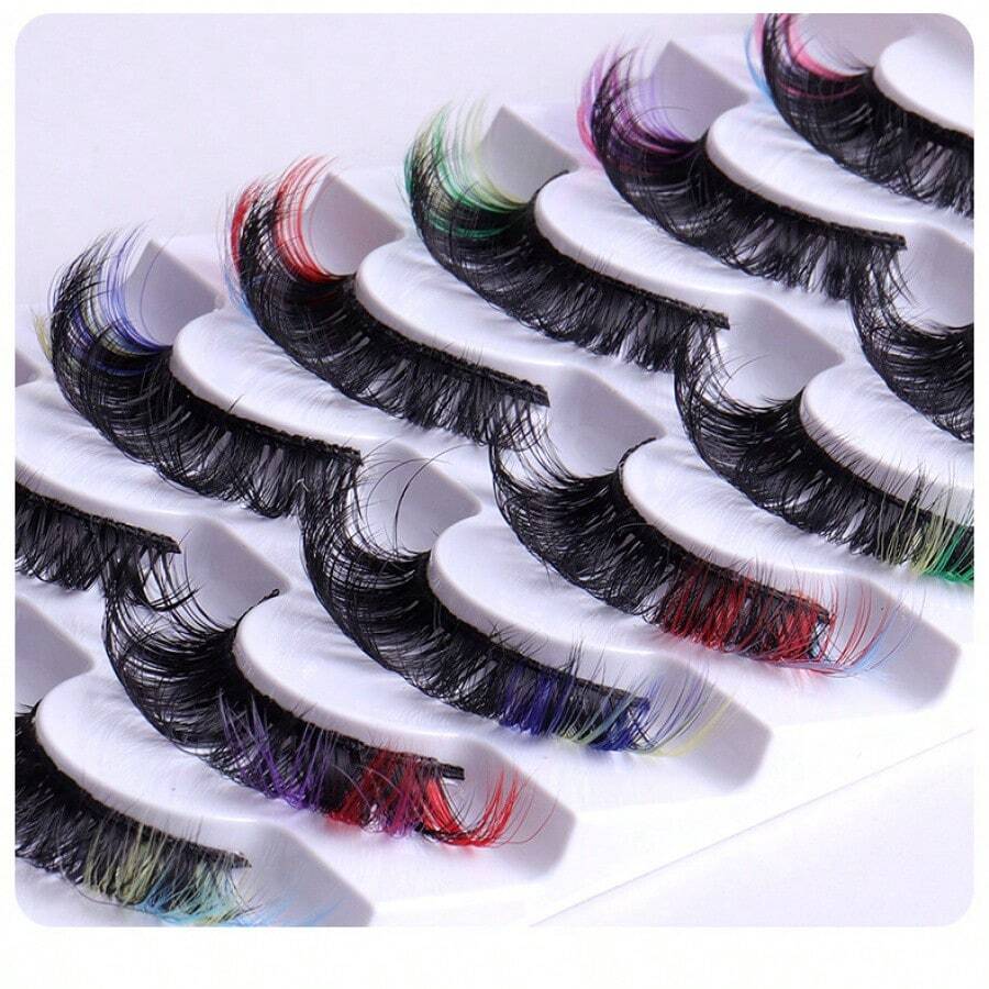 Fake Lashes Lashes Cat Eye Effect Eyelashes Winged Fluffy Look Lashes Soft Black Band Wispy Natural Thick Faux Mink Full Strip Eyelashes Strip Lashes Eyelashes 3D Mink - 彩色 - 查看 1