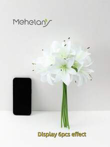 MEHELANY 12/1支 白色人造百合花 34cm 塑料仿真花，家居裝飾花束、DIY婚禮新娘禮物、生日派對用品、桌面裝飾、花園裝飾、婚禮花束、手持花束，秋季感恩節豐收季房間裝飾，易壓縮可恢復 - 白色 - 查看 3