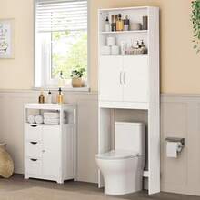Over The Toilet Storage Taller Bathroom Organizer Space-Saving Storage Cabinet with Adjustable Shelves and Double Doors 77 in H White - Blanco - Ver 5