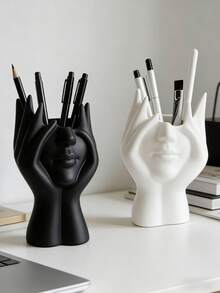 1pc Handmade Creative Human Body Art Makeup Brush Holder - A Unique And Creative Human Body Art Makeup Brush Holder, Desktop Makeup Brush Storage Box, Decorative Resin Material, Drop-Proof Design, Sculptural Ornament, Lightweight And Portable, Handmade Desktop Or Bathroom Cosmetic Storage Box, Lightweight And Stylish Design, Non-Slip, Ideal Choice, Valentine's Day Gift, Back-To-School Storage Supplies - Multicolor - View 2