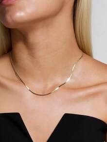 1 chiếc dây chuyền mảnh mai, mạ vàng, kiểu xương cá, làm từ thép không gỉ 304, trang sức đơn giản, đa năng, phù hợp cho phụ nữ dễ dàng phối lớp và tạo kiểu. - tối giản - Xem 6