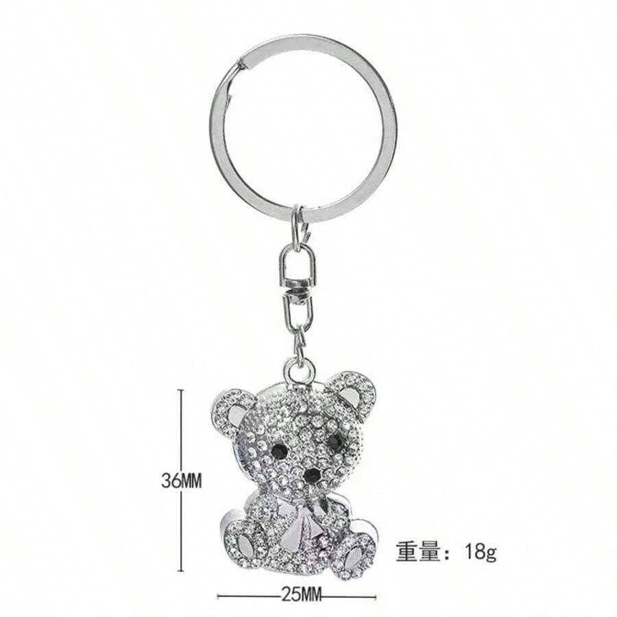1pc Niche Rhinestone Bear Keychain, Creative Full Diamond Cartoon Student Bag Pendant Gift, As A Friend's Birthday Gift, Holiday Gift, Friendship Souvenir Gift For Friends - Silver - View 1