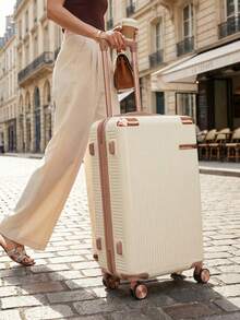 Carry-On Suitcase For Domestic And International Travel, 4 Double Wheels, 360° Rotating Lock, Built-In Padlock - Beis - Ver 3