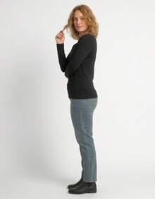 Women's Blouse Long Sleeve Cotton Shirt Fafenix Round Neck - 黑色 - 查看 2