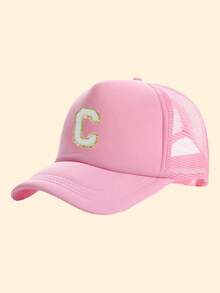 1 Piece 26 Letter Truck Hat, Fashionable And Versatile Mesh Breathable Sun Hat, Suitable For Daily Life As A Gift - Pink - View 6
