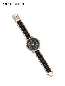 Anne Klein Đồng hồ nữ thạch anh, đồng hồ dây đeo bằng nhựa, đồng hồ gốm mặt số khảm xà cừ kiểu dáng thường ngày. - Đen và vàng - Xem 7