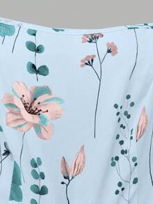 Conjunto de 2 piezas de vestido de gasa con estampado floral diminuto y chaqueta, elegante atuendo de moda para citas, vacaciones y uso casual en primavera - Azul menta - Ver 6