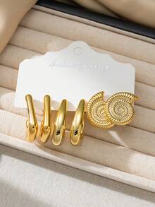 6-18件/套 女士时尚心形、水滴形、C形、贝壳形、海螺形耳钉套装，适合日常佩戴，节日礼物 - 金色 - 查看 6