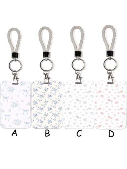 1 pieza Soporte para tarjeta de identificación con lazo floral azul y rosa de ABS, estuche para tarjeta de identificación de estudiante/empleado de alta calidad con cordón tejido, ligero y portátil para ir al trabajo, oficina y uso diario