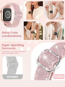 闪亮弹力表带，兼容 38mm 40mm 41mm 42mm 44mm 45mm 46mm 49mm，适合女孩和青少年佩戴。尼龙亮面单圈表带，闪光腕带，兼容 Series 11 10 9 8 7 6 5 4 3 2 1 SE Ultra。 - 彩色 - 查看 4